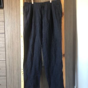 Emporio Armani Matt Navy Blue Linen Pants
